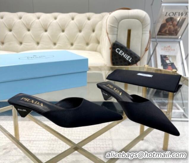 Luxurious Prada Satin Pointed Mules 3.5cm Black 228066