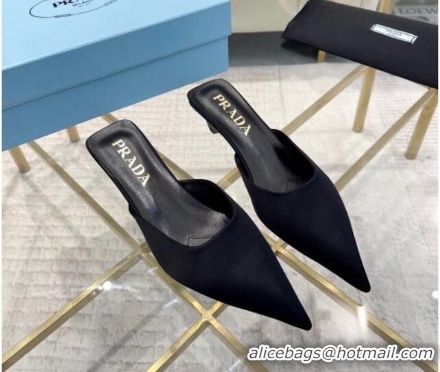 Luxurious Prada Satin Pointed Mules 3.5cm Black 228066