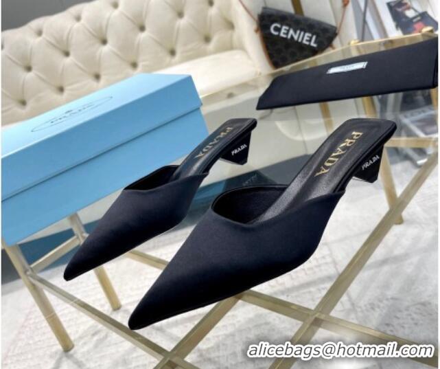 Luxurious Prada Satin Pointed Mules 3.5cm Black 228066