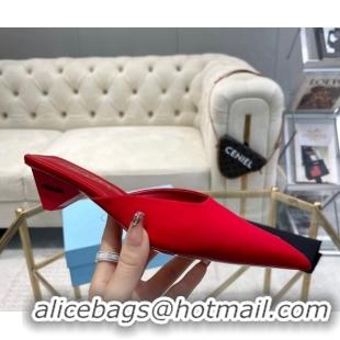 Top Grade Prada Satin Pointed Mules 3.5cm Red 228067