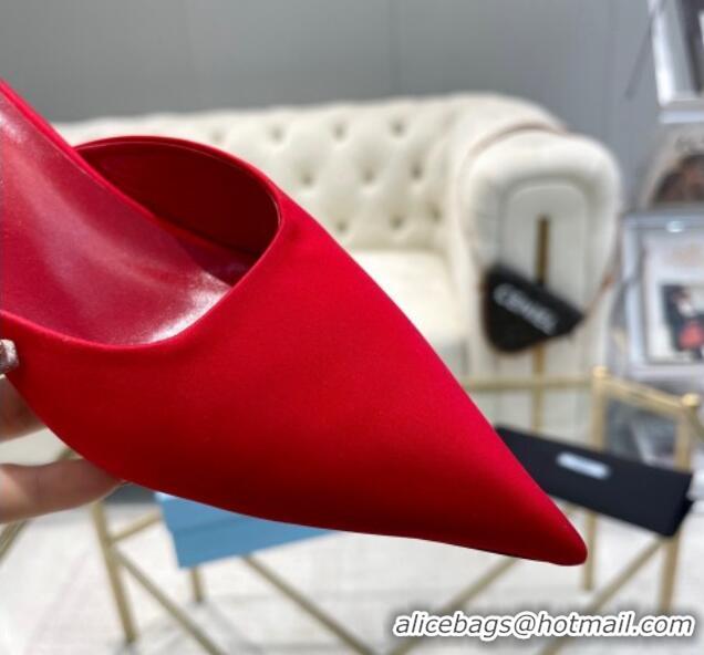 Top Grade Prada Satin Pointed Mules 3.5cm Red 228067