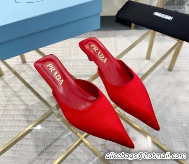 Top Grade Prada Satin Pointed Mules 3.5cm Red 228067