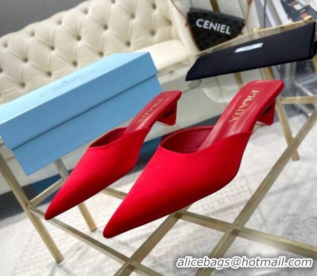 Top Grade Prada Satin Pointed Mules 3.5cm Red 228067