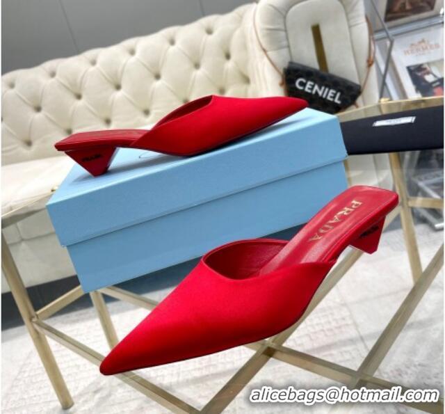 Top Grade Prada Satin Pointed Mules 3.5cm Red 228067