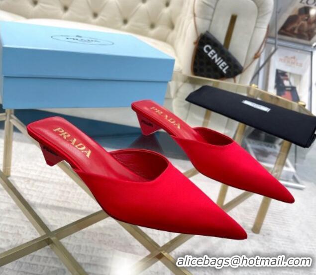 Top Grade Prada Satin Pointed Mules 3.5cm Red 228067