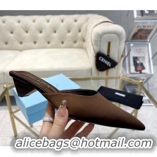 Charming Prada Satin Pointed Mules 3.5cm Brown 228068