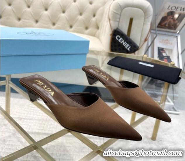 Charming Prada Satin Pointed Mules 3.5cm Brown 228068