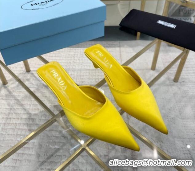 Good Product Prada Satin Pointed Mules 3.5cm Yellow 228069