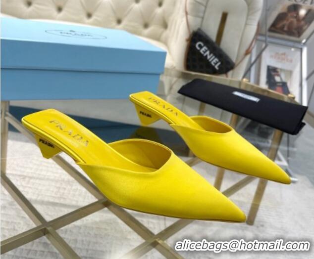 Good Product Prada Satin Pointed Mules 3.5cm Yellow 228069