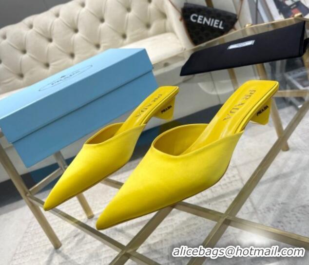 Good Product Prada Satin Pointed Mules 3.5cm Yellow 228069