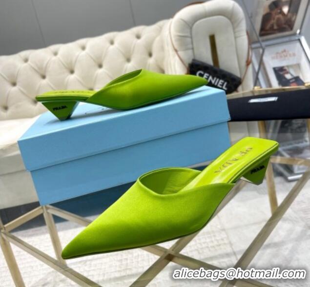 Good Quality Prada Satin Pointed Mules 3.5cm Green 228070