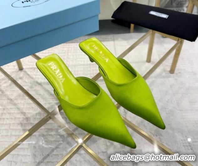 Good Quality Prada Satin Pointed Mules 3.5cm Green 228070