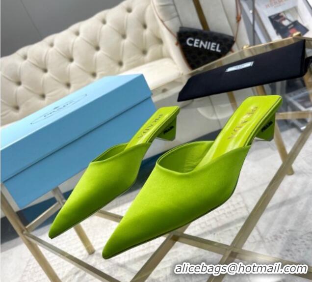 Good Quality Prada Satin Pointed Mules 3.5cm Green 228070