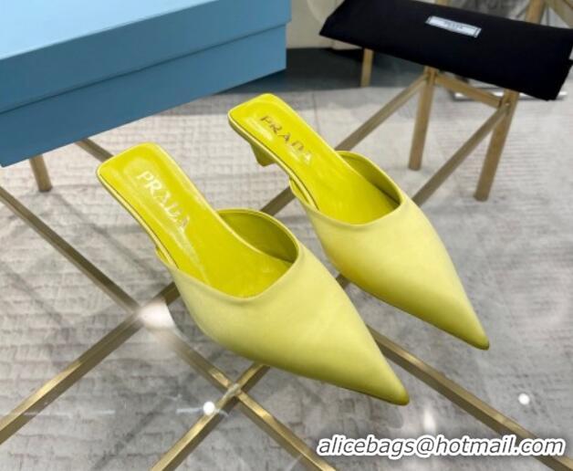 Hot Style Prada Satin Pointed Mules 3.5cm Yellow 228071