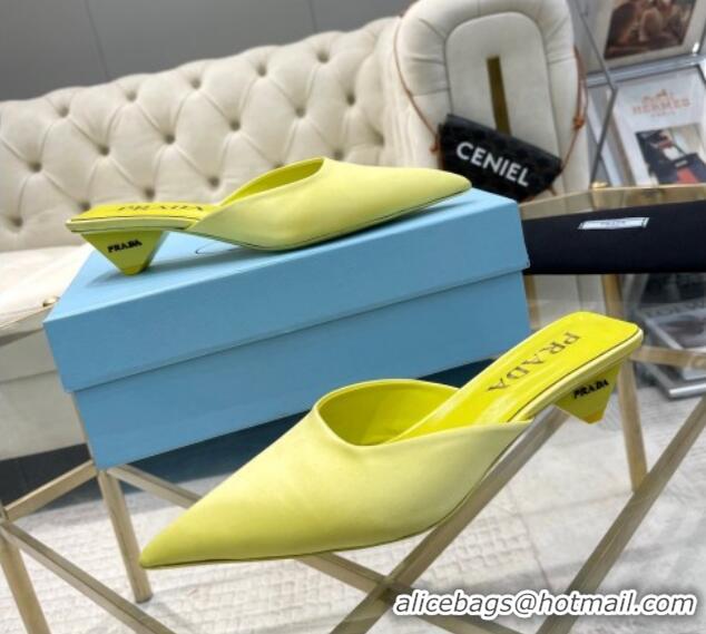 Hot Style Prada Satin Pointed Mules 3.5cm Yellow 228071