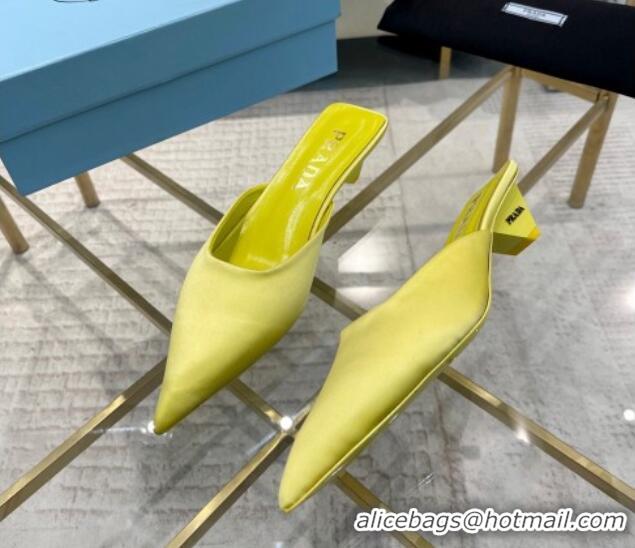 Hot Style Prada Satin Pointed Mules 3.5cm Yellow 228071