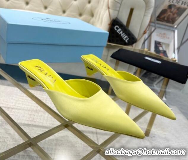 Hot Style Prada Satin Pointed Mules 3.5cm Yellow 228071