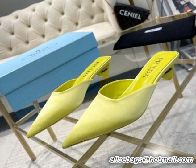 Hot Style Prada Satin Pointed Mules 3.5cm Yellow 228071