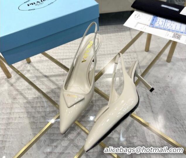 Good Quality Prada Patent leather slingback pumps 7.5cm White 228075