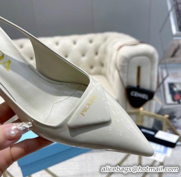 Good Quality Prada Patent leather slingback pumps 7.5cm White 228075