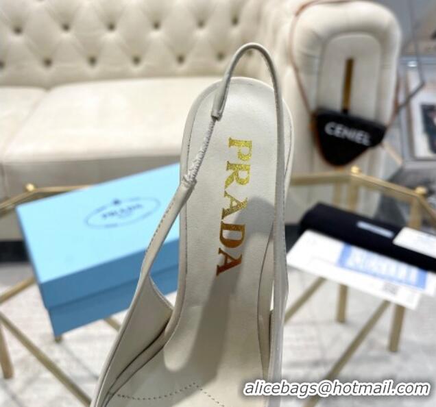 Good Quality Prada Patent leather slingback pumps 7.5cm White 228075