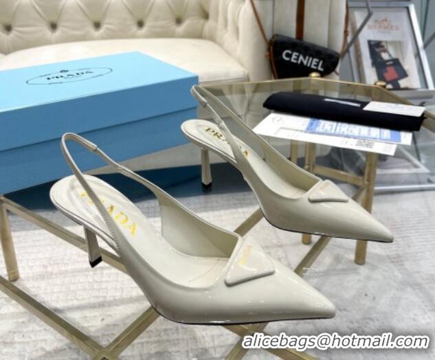 Good Quality Prada Patent leather slingback pumps 7.5cm White 228075