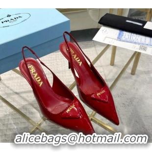 Luxury Cheap Prada Patent leather slingback pumps 7.5cm Red 228076