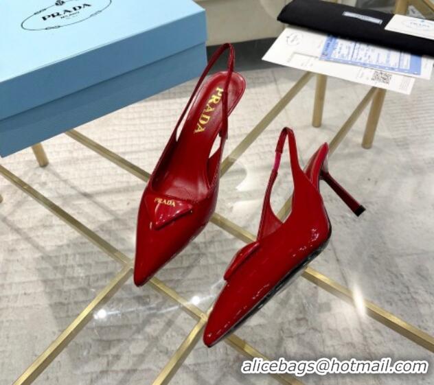 Luxury Cheap Prada Patent leather slingback pumps 7.5cm Red 228076