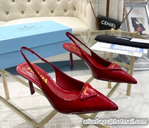 Luxury Cheap Prada Patent leather slingback pumps 7.5cm Red 228076