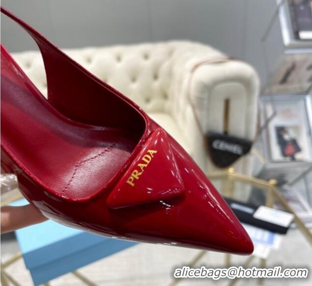 Luxury Cheap Prada Patent leather slingback pumps 7.5cm Red 228076