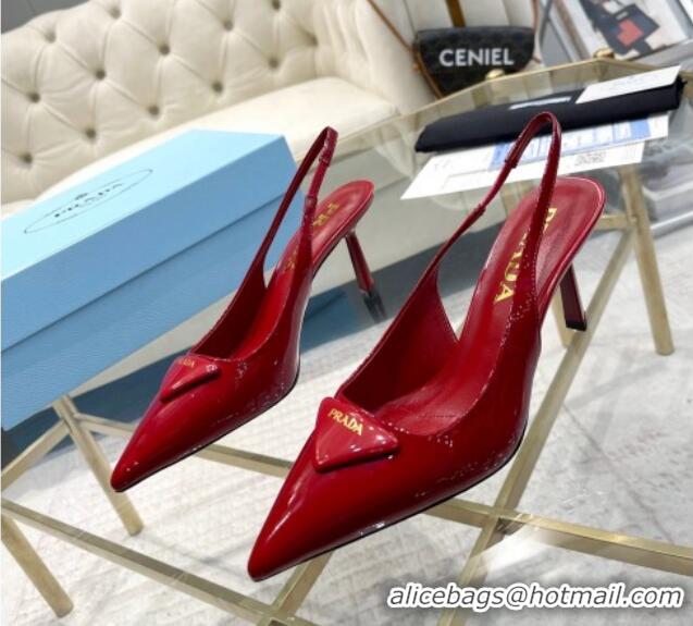 Luxury Cheap Prada Patent leather slingback pumps 7.5cm Red 228076