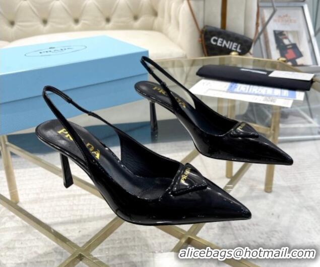 Low Cost Prada Patent leather slingback pumps 7.5cm Black 228077