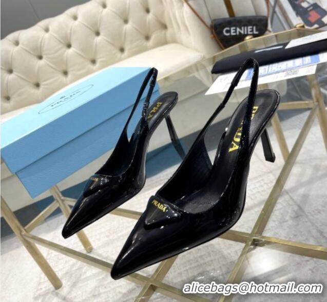 Low Cost Prada Patent leather slingback pumps 7.5cm Black 228077