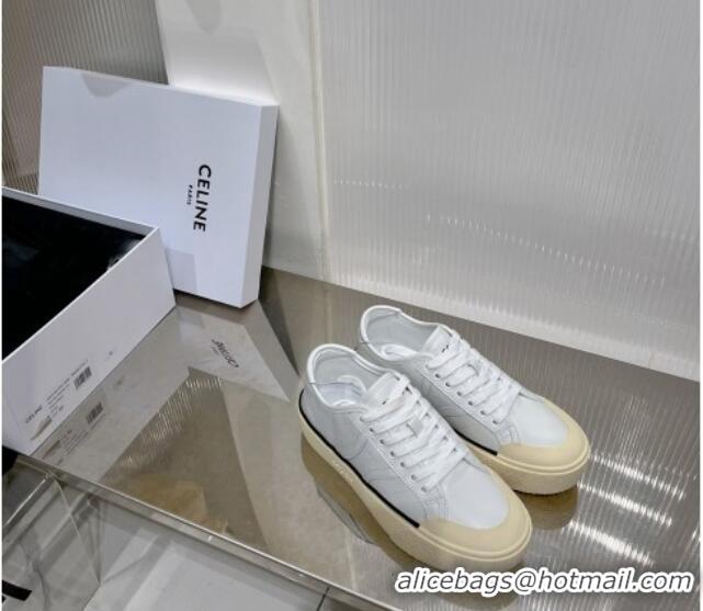 Feminine Celine AS-02 Low Lace-up Alan Platform Sneakers 4cm in Calf Leather White 124112