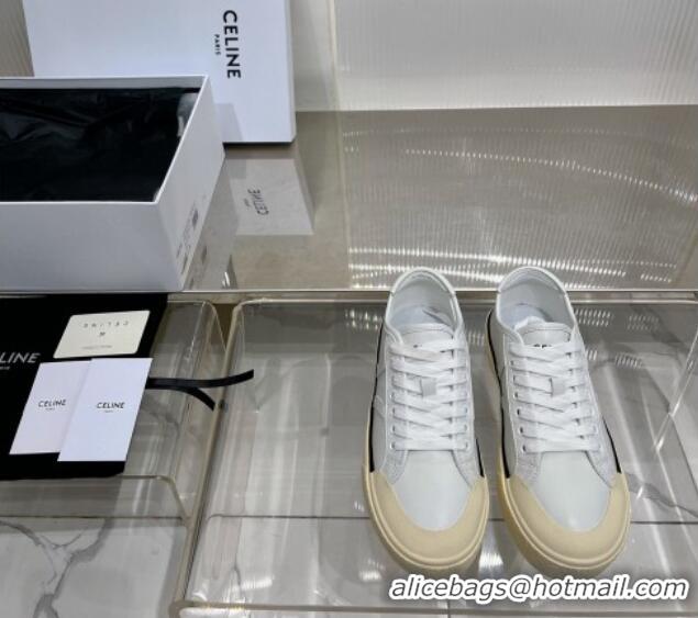 Feminine Celine AS-02 Low Lace-up Alan Platform Sneakers 4cm in Calf Leather White 124112