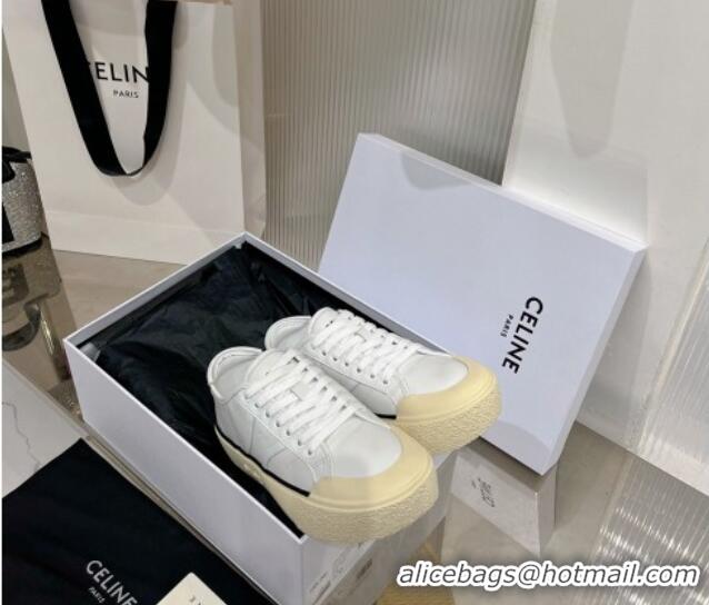 Feminine Celine AS-02 Low Lace-up Alan Platform Sneakers 4cm in Calf Leather White 124112