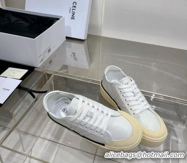 Feminine Celine AS-02 Low Lace-up Alan Platform Sneakers 4cm in Calf Leather White 124112