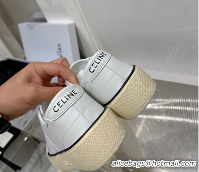 Feminine Celine AS-02 Low Lace-up Alan Platform Sneakers 4cm in Calf Leather White 124112