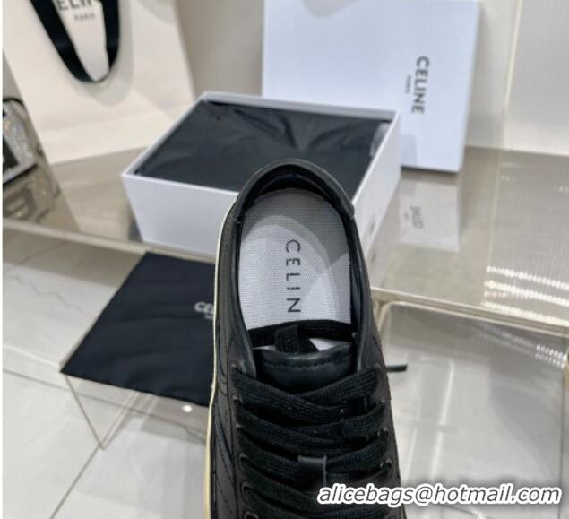 Trendy Design Celine AS-02 Low Lace-up Alan Platform Sneakers 4cm in Calf Leather Black 0124113