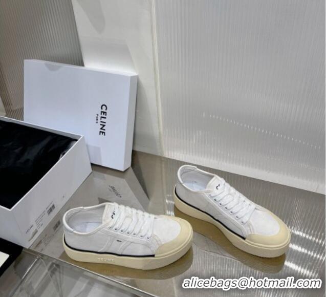 Good Product Celine AS-02 Low Lace-up Alan Platform Sneakers 4cm in Canvas White 0124114