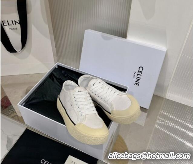 Good Product Celine AS-02 Low Lace-up Alan Platform Sneakers 4cm in Canvas White 0124114