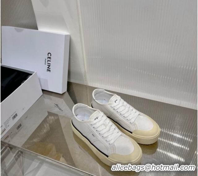 Good Product Celine AS-02 Low Lace-up Alan Platform Sneakers 4cm in Canvas White 0124114