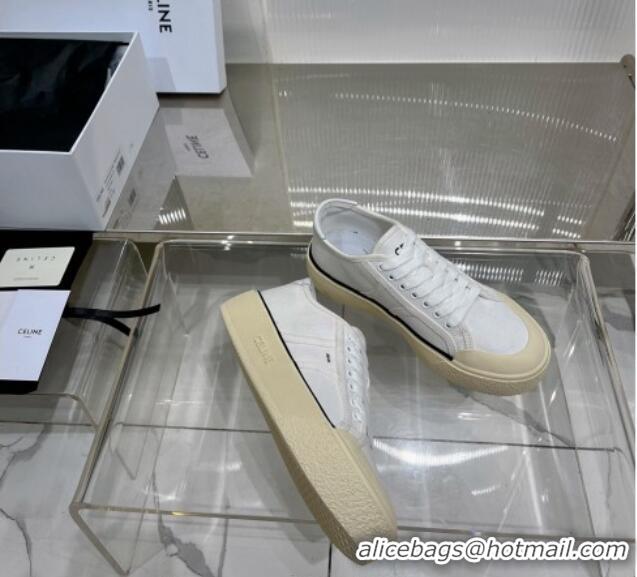 Good Product Celine AS-02 Low Lace-up Alan Platform Sneakers 4cm in Canvas White 0124114