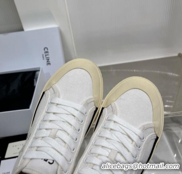 Good Product Celine AS-02 Low Lace-up Alan Platform Sneakers 4cm in Canvas White 0124114