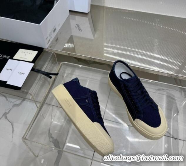 Sophisticated Celine AS-02 Low Lace-up Alan Platform Sneakers 4cm in Canvas Navy Blue 0124116