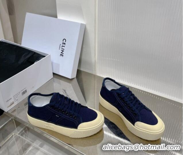 Sophisticated Celine AS-02 Low Lace-up Alan Platform Sneakers 4cm in Canvas Navy Blue 0124116