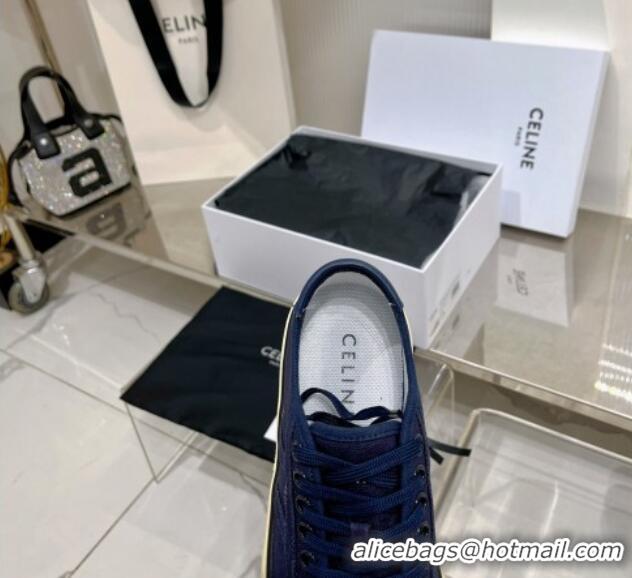 Sophisticated Celine AS-02 Low Lace-up Alan Platform Sneakers 4cm in Canvas Navy Blue 0124116