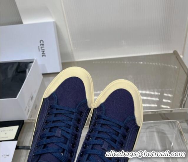 Sophisticated Celine AS-02 Low Lace-up Alan Platform Sneakers 4cm in Canvas Navy Blue 0124116