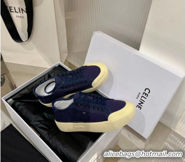 Sophisticated Celine AS-02 Low Lace-up Alan Platform Sneakers 4cm in Canvas Navy Blue 0124116