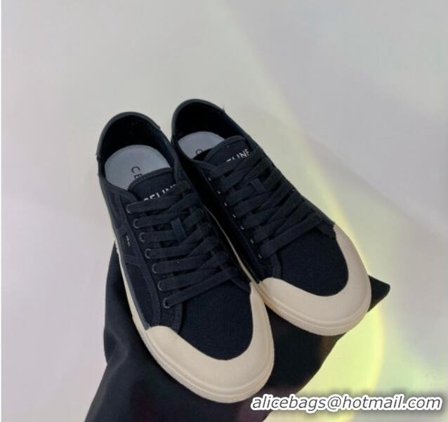 1:1 aaaaa Celine AS-02 Low Lace-up Alan Platform Sneakers 4cm in Canvas Black 0124117